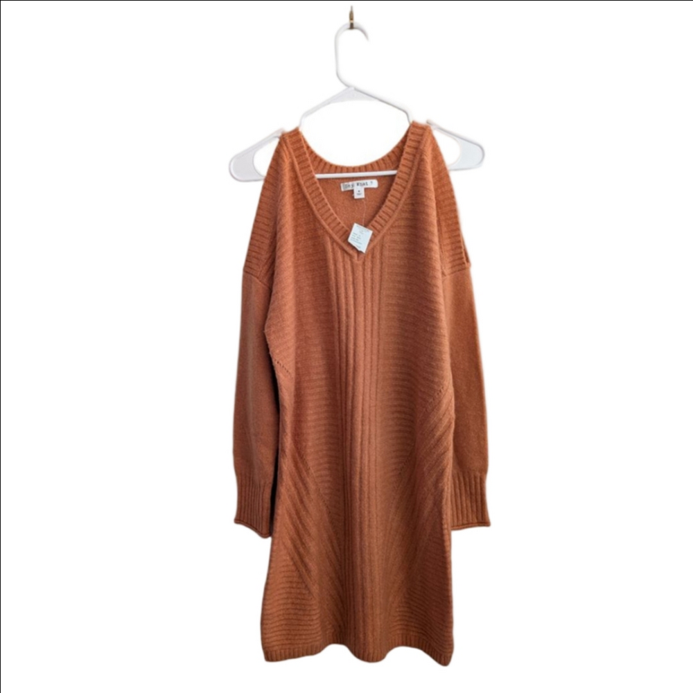 Women's Say What? Rust Cold Shoulder Sweater Dress M